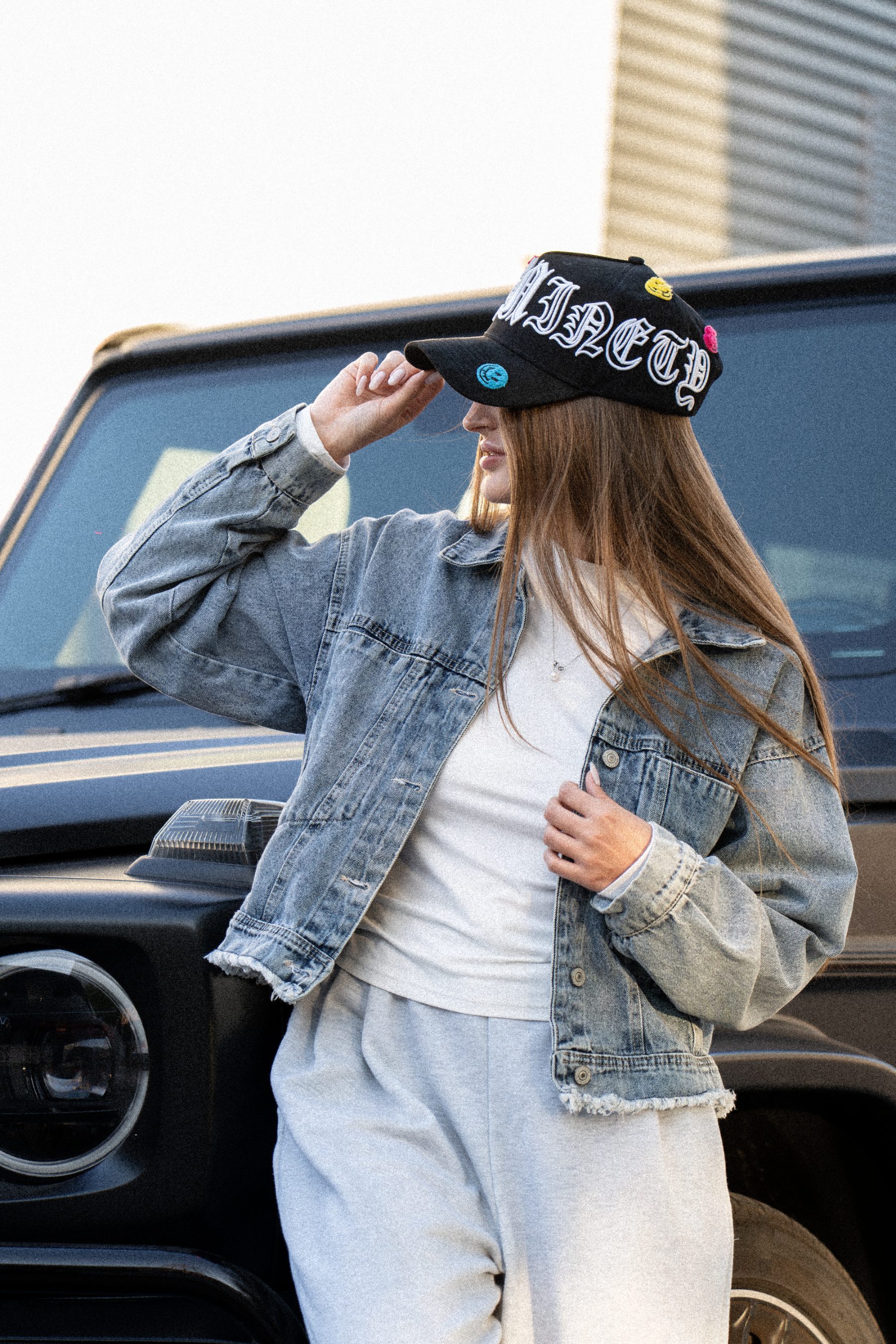 Denim jacket pose